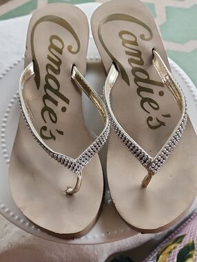 Candie's Gold Rhinestone Thong Sandals